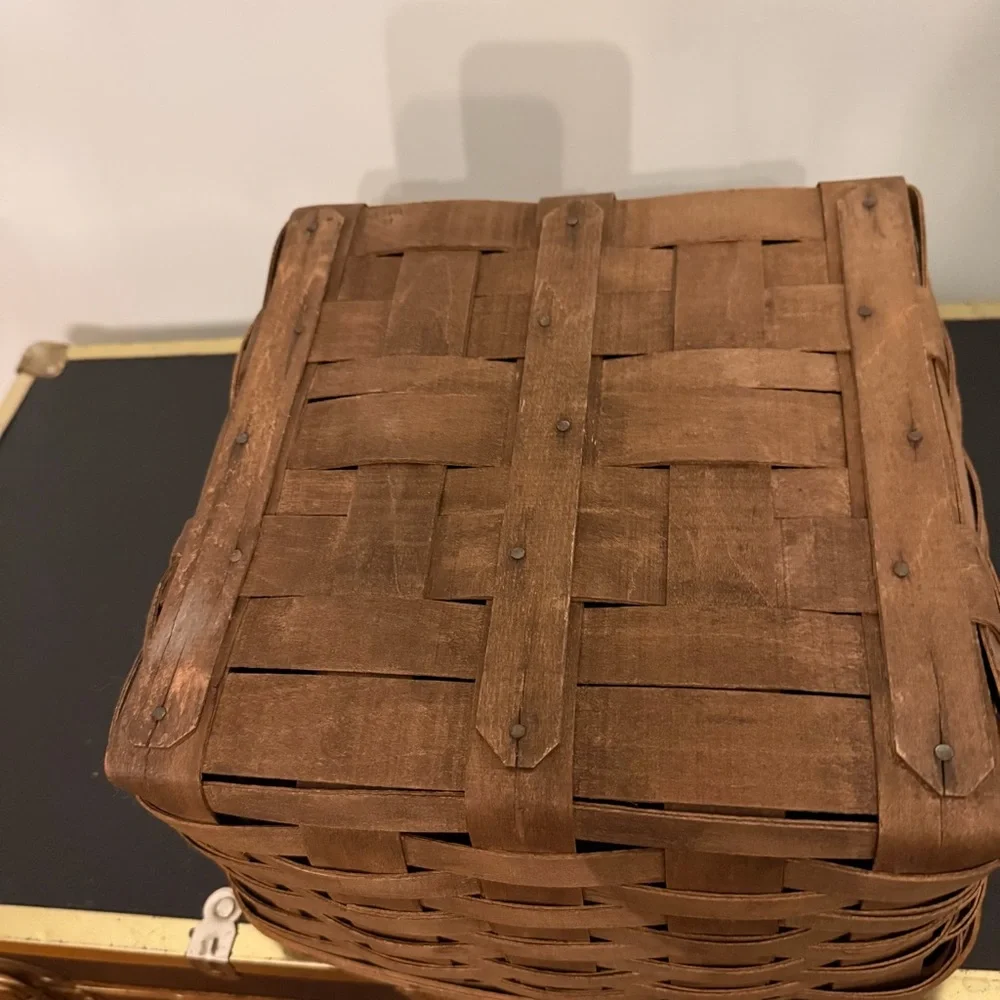 🧺🍒 1981 Longaberger Picnic Pie Basket w/ Lid + Table Stand – Vintage USA - Picture 9 of 15